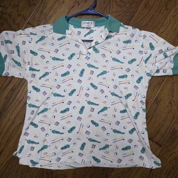 VTG La Mode Patterned Polo Shirt - Picture 1 of 3